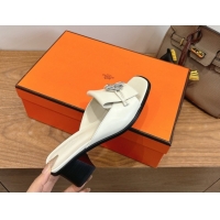 Pretty Style Hermes Heel Slides Sandal 4.5cm in Calfskin Leather with Buckle White 2026 HS030401
