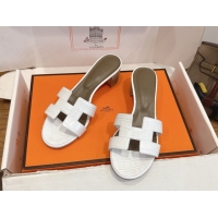 Best Price Hermes Oasis Classic Heel Slides Sandal 4.5cm in Crocodile Embossed Leather White 0304038