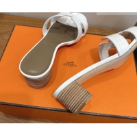 Best Price Hermes Oasis Classic Heel Slides Sandal 4.5cm in Crocodile Embossed Leather White 0304038