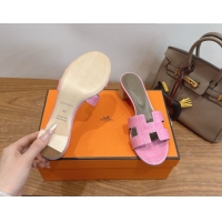 Unique Discount Hermes Oasis Classic Heel Slides Sandal 4.5cm in Crocodile Embossed Leather Pink 0304045