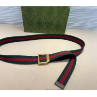 Promotional Gucci Web Belt with Rectangular Buckle GG102104 Green 2024