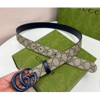 Grade Design Gucci Leather and GG Canvas Belt 3cm with GG Buckle GG102105 Blue 2024