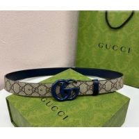Grade Design Gucci Leather and GG Canvas Belt 3cm with GG Buckle GG102105 Blue 2024