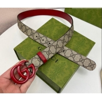 Top Quality Gucci Leather and GG Canvas Belt 3cm with GG Buckle GG102105 Red 2024