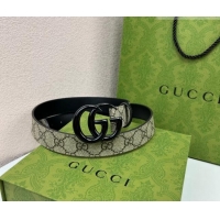 Top Quality Gucci Leather and GG Canvas Belt 3cm with GG Buckle GG102105 Black 2024
