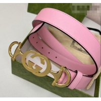 Promotional Gucci Calfskin Leather Belt 3cm with GG Chain GG102106 Light Pink 2024