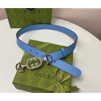 Grade Design Gucci Calfskin Leather Belt 3cm with GG Chain GG102106 Light Blue 2024