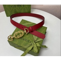 Super Quality Gucci Calfskin Leather Belt 3cm with GG Chain GG102106 Red 2024
