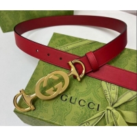 Super Quality Gucci Calfskin Leather Belt 3cm with GG Chain GG102106 Red 2024