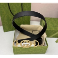 Top Quality Gucci Calfskin Leather Belt 3cm with GG Chain GG102106 Black 2024