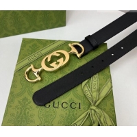 Top Quality Gucci Calfskin Leather Belt 3cm with GG Chain GG102106 Black 2024