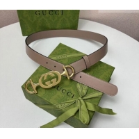 Good Taste Gucci Calfskin Leather Belt 3cm with GG Chain GG102106 Powder Pink 2024