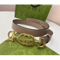 Good Taste Gucci Calfskin Leather Belt 3cm with GG Chain GG102106 Powder Pink 2024