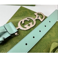 Low Price Gucci Calfskin Leather Belt 3cm with GG Chain GG102106 Light Green 2024