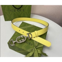 Top Quality Gucci Calfskin Leather Belt 3cm with GG Chain GG102106 Yellow 2024