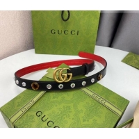 Promotional Gucci Calfskin Leather Belt 2cm with GG Buckle with Strass Stone GG102107 Black 2024