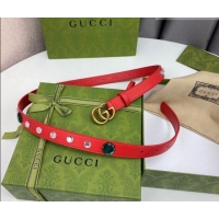 Promotional Gucci Calfskin Leather Belt 2cm with GG Buckle with Strass Stone GG102107 Red 2024
