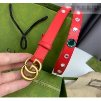 Promotional Gucci Calfskin Leather Belt 2cm with GG Buckle with Strass Stone GG102107 Red 2024