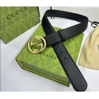 Super Quality Gucci Calfskin Leather Belt 4cm with Interlocking G Buckle 1127 Black/Gold 2024