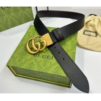 Trendy Design Gucci Grained Calfskin Belt 3.7cm with Interlocking G Buckle 1127 Black/Gold 2024