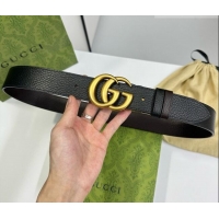 Trendy Design Gucci Grained Calfskin Belt 3.7cm with Interlocking G Buckle 1127 Black/Gold 2024