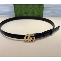 Top Grade Gucci GG Embossed Leather Belt 2cm with GG Buckle 1127 Black/Gold 2024