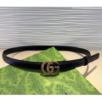 Top Grade Gucci GG Embossed Leather Belt 2cm with GG Buckle 1127 Black/Gold 2024