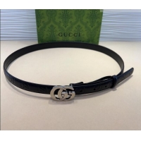 Trendy Design Gucci GG Embossed Leather Belt 2cm with GG Buckle 1127 Black/Silver 2024