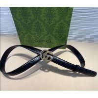 Trendy Design Gucci GG Embossed Leather Belt 2cm with GG Buckle 1127 Black/Silver 2024
