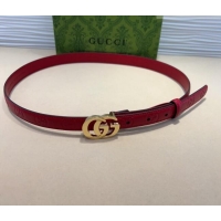 Super Quality Gucci GG Embossed Leather Belt 2cm with GG Buckle 1127 Red/Gold 2024