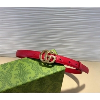 Super Quality Gucci GG Embossed Leather Belt 2cm with GG Buckle 1127 Red/Gold 2024