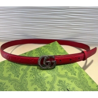 Top Grade Gucci GG Embossed Leather Belt 2cm with GG Buckle 1127 Red/Silver 2024