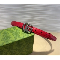 Top Grade Gucci GG Embossed Leather Belt 2cm with GG Buckle 1127 Red/Silver 2024