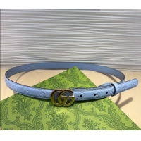 Luxury Cheap Gucci GG Embossed Leather Belt 2cm with GG Buckle 1127 Light Blue 2024