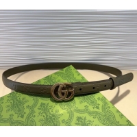 Luxury Cheap Gucci GG Embossed Leather Belt 2cm with GG Buckle 1127 Green 2024