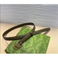 Luxury Cheap Gucci GG Embossed Leather Belt 2cm with GG Buckle 1127 Green 2024