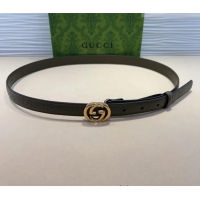 Luxury Cheap Gucci GG Embossed Leather Belt 2cm with Interlocking G Buckle 1127 Black/Gold 2024
