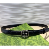 Pretty Style Gucci GG Embossed Leather Belt 2cm with Interlocking G Buckle 1127 Black/Silver 2024