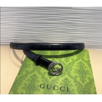 Pretty Style Gucci GG Embossed Leather Belt 2cm with Interlocking G Buckle 1127 Black/Silver 2024