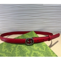 Shop Discount Gucci GG Embossed Leather Belt 2cm with Interlocking G Buckle 1127 Red/Silver 2024