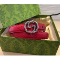 Shop Discount Gucci GG Embossed Leather Belt 2cm with Interlocking G Buckle 1127 Red/Silver 2024