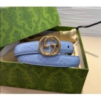 Well Crafted Gucci GG Embossed Leather Belt 2cm with Interlocking G Buckle 1127 Blue/Gold 2024