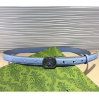 Best Product Gucci GG Embossed Leather Belt 2cm with Interlocking G Buckle 1127 Blue/Silver 2024