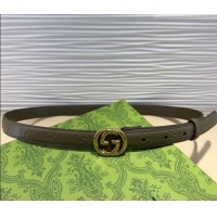 Good Looking Gucci GG Embossed Leather Belt 2cm with Interlocking G Buckle 1127 Green/Gold 2024