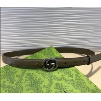 Luxury Cheap Gucci GG Embossed Leather Belt 2cm with Interlocking G Buckle 1127 Green/Silver 2024