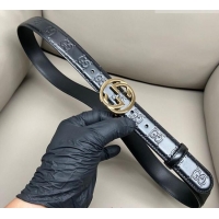Good Product Gucci Milano Maxi GG Embossed Leather Belt 3cm with Interlocking G Buckle GG010901 Black/Gold 2025
