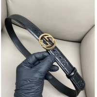Good Product Gucci Milano Maxi GG Embossed Leather Belt 3cm with Interlocking G Buckle GG010901 Black/Gold 2025