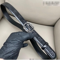 Discount Gucci Milano Maxi GG Embossed Leather Belt 3cm with Interlocking G Buckle GG010901 Black/Silver 2025