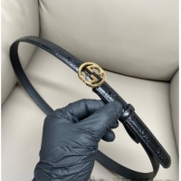 Best Quality Gucci Milano Maxi GG Embossed Leather Belt 2cm with Interlocking G Buckle GG010901 Black/Gold 2025