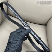 Top Quality Gucci Milano Maxi GG Embossed Leather Belt 2cm with Interlocking G Buckle GG010901 Black/Silver 2025